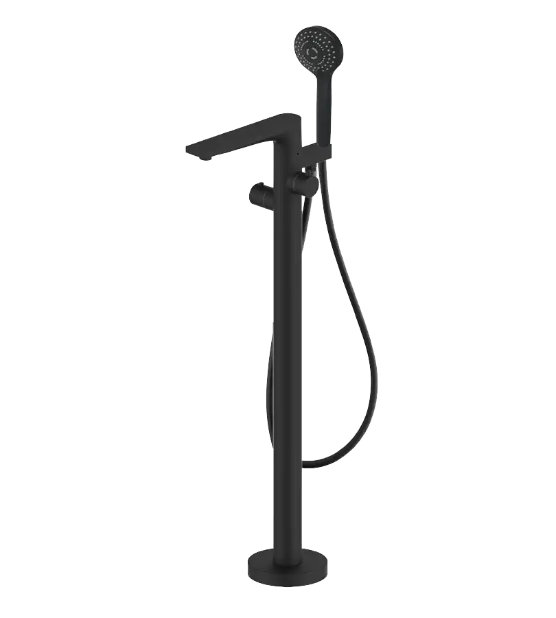 photo Mitigeur thermostatique sur pied pour baignoire îlot Ruby Black noir mat