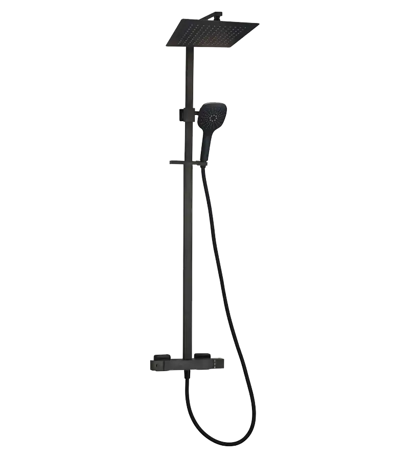 photo Colonne de douche thermostatique carré Ruby noir mat
