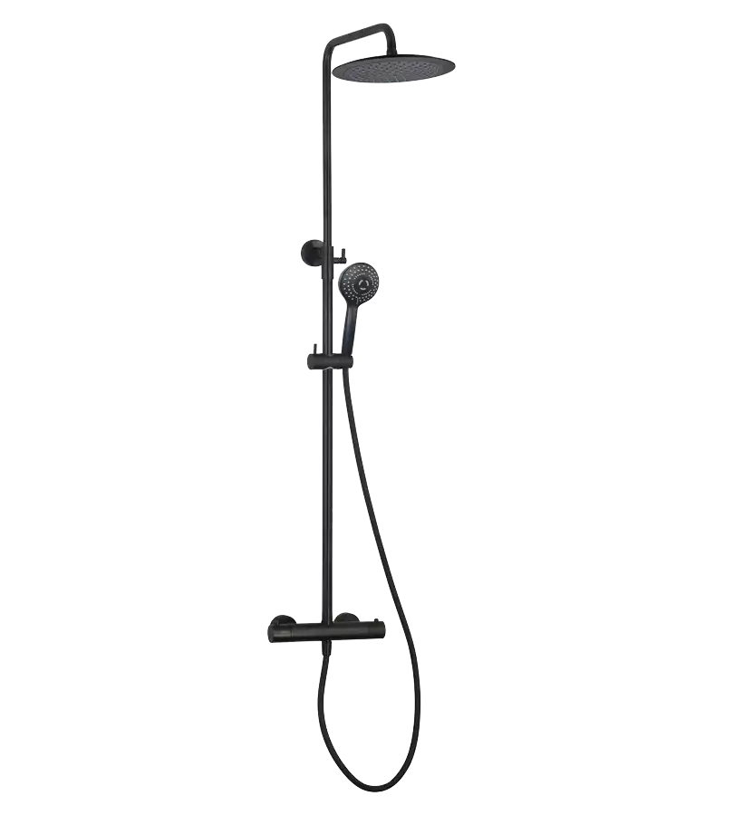 photo Colonne de douche thermostatique ronde Ruby noir mat