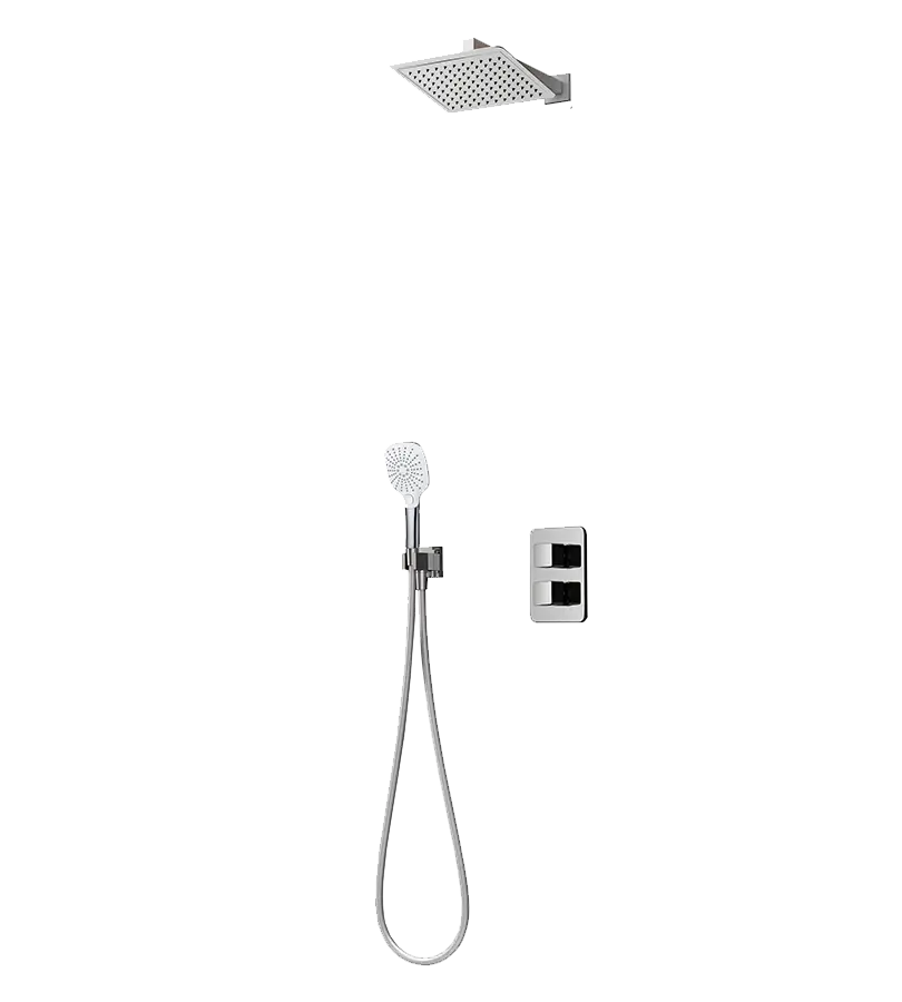 photo Ensemble de douche thermostatique encastré rond Ruby chrome