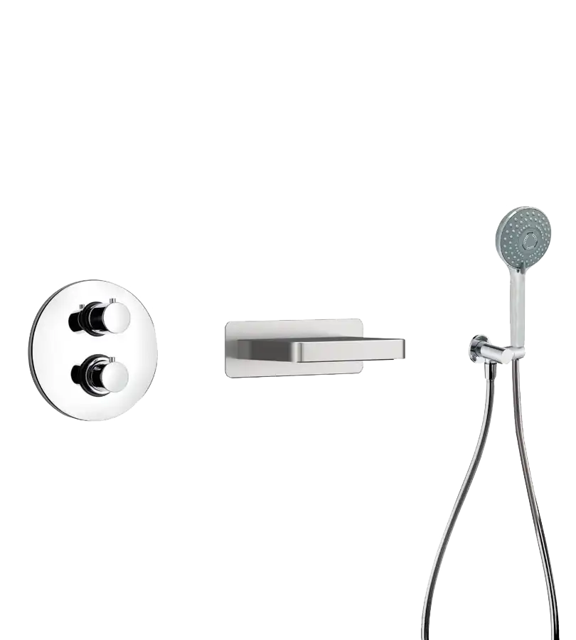 photo Ensemble bain douche thermostatique encastré rond Ruby chrome