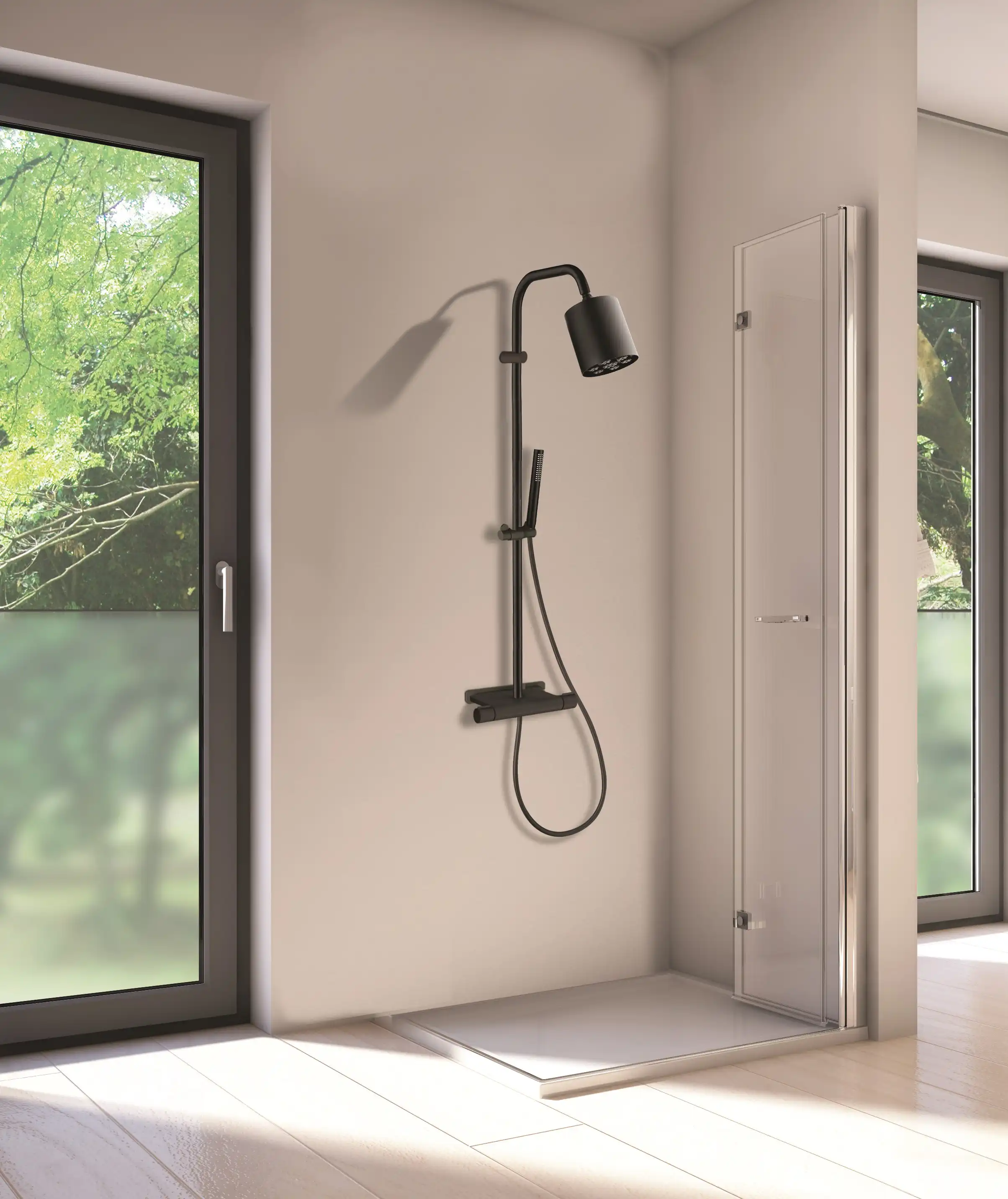 photo Colonne de douche thermostatique Tropic PVD noir mat brossé