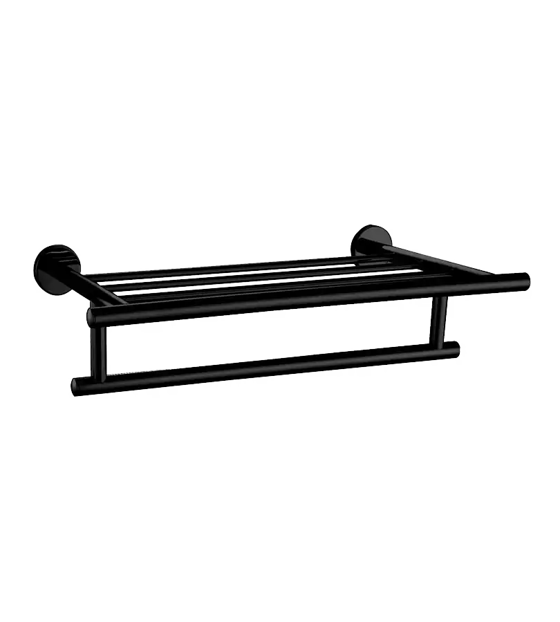 photo Porte serviette double en métal PVD noir mat brossé