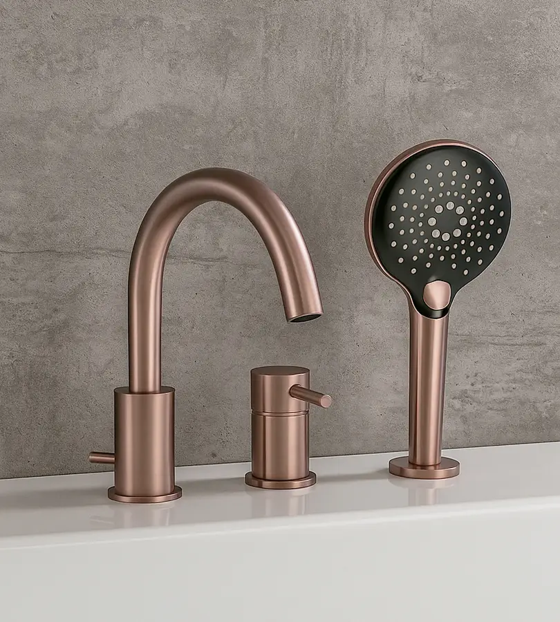 photo Mitigeur bain douche 3 trous 3 jets Ortence PVD bronze cuivré