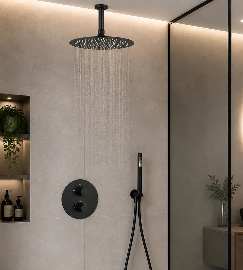 photo Ensemble de douche thermostatique à encastrer 1 jet Cox Black