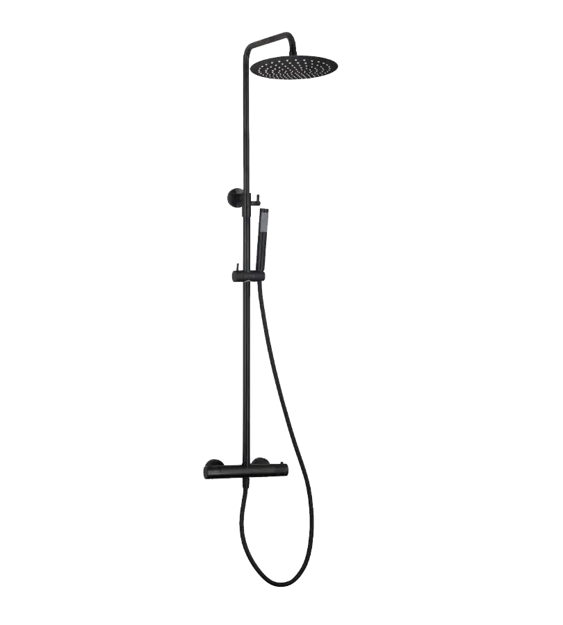 photo Colonne de douche thermostatique ronde NY PVD noir mat brossé