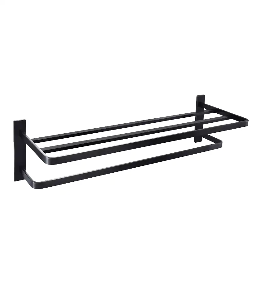 photo Porte serviette double Plaza PVD noir mat brossé