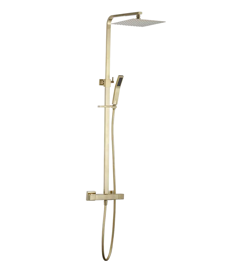 photo Colonne de douche thermostatique carrée Plaza PVD laiton brossé
