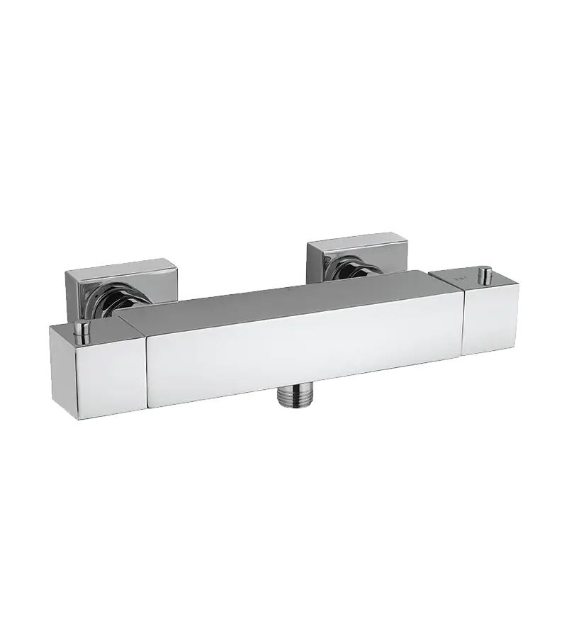 photo Mitigeur thermostatique douche mural carré Dax Square chrome