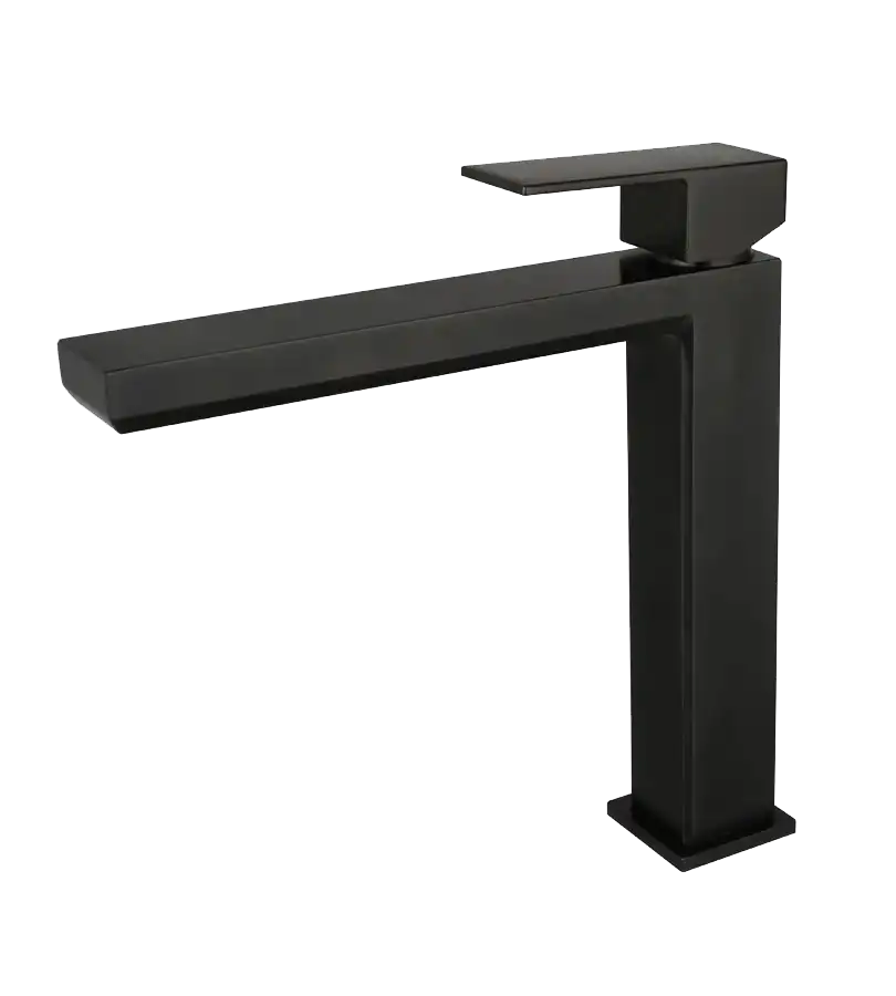 photo Mitigeur lavabo bec semi haut Plaza PVD noir mat brossé