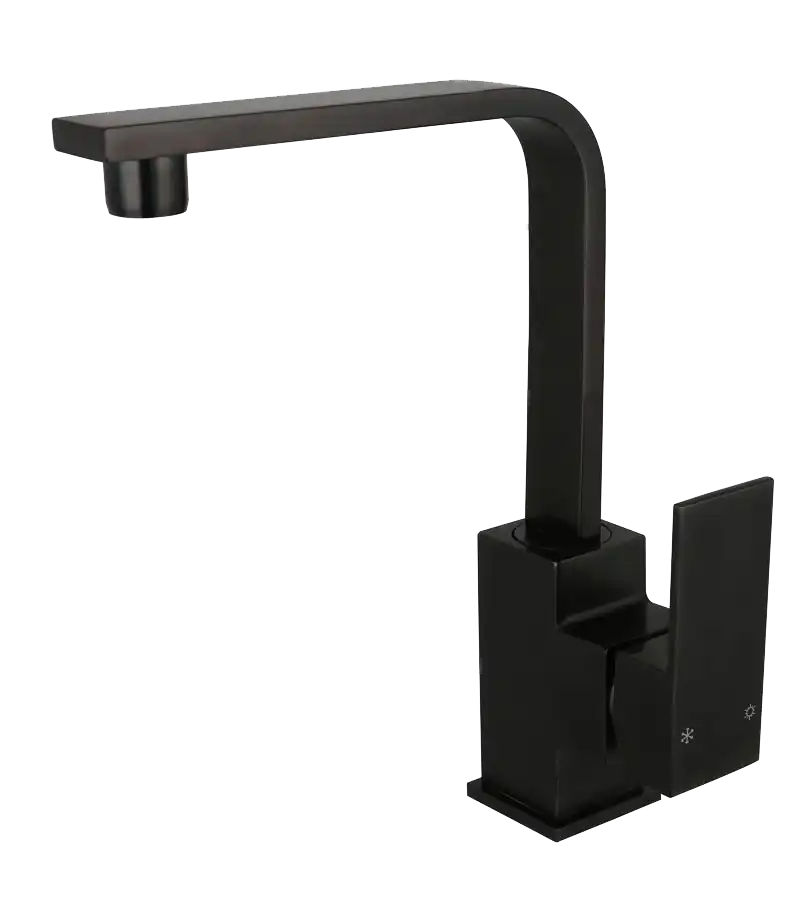 photo Mitigeur lavabo bec mobile Plaza PVD noir mat brossé