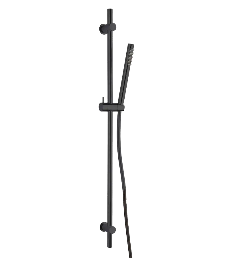 photo Barre de douche ronde avec douchette métal 1 jet PVD noir mat brossé