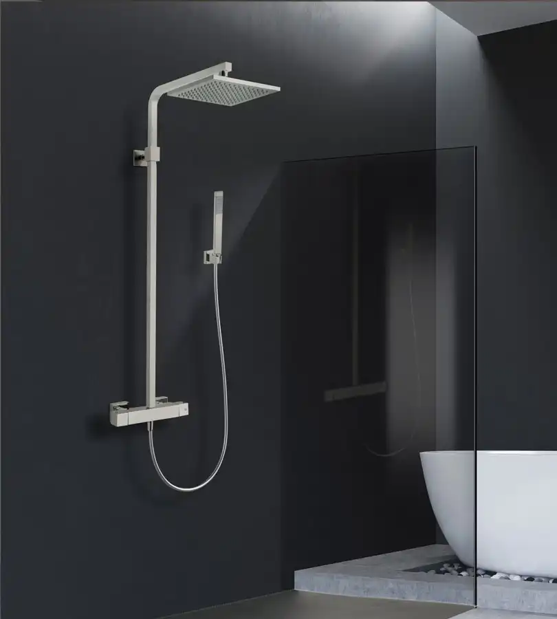 photo Colonne de douche thermostatique carrée Dax Square PVD gris acier brossé