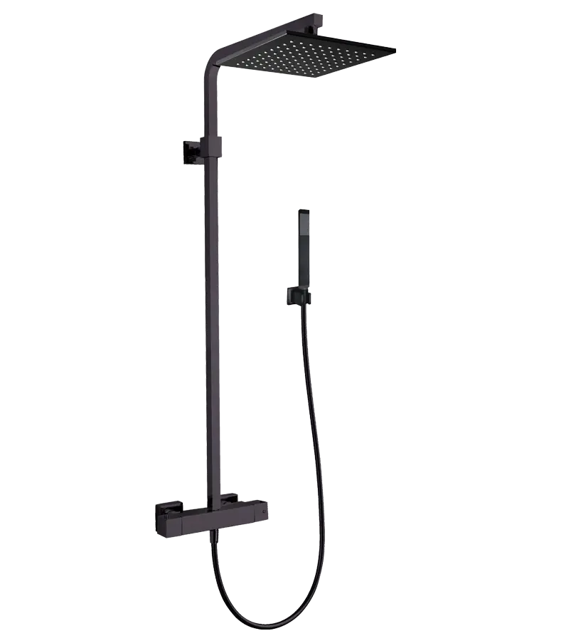 photo Colonne de douche thermostatique carrée Dax Square PVD noir mat brossé