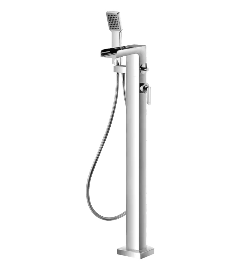 photo Mitigeur sur pied carré pour baignoire îlot Waterfall chrome