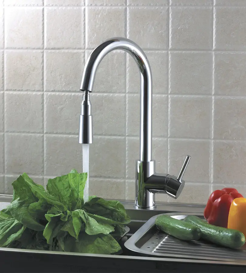 photo Mitigeur cuisine bec haut avec douchette extractible Elite chrome