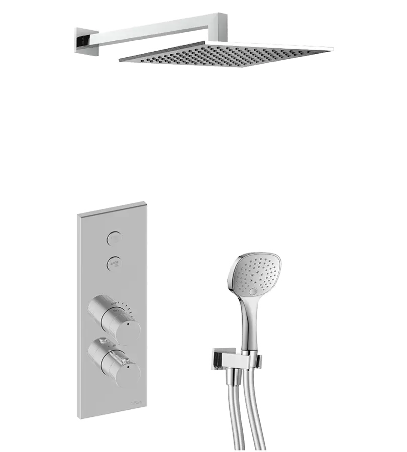 photo Ensemble de douche thermostatique carré LineaBox chrome